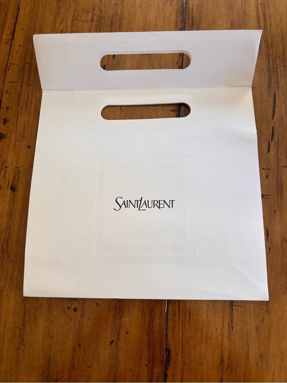Yves Saint Laurent White Paper Shopping Bag with Black Logo